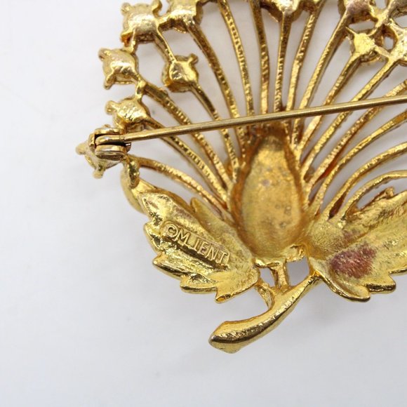 Vintage Mient Brooch/Pin Gold Iridescent Rhinestone Enamel Flower Bouquet Signed - Picture 5 of 6